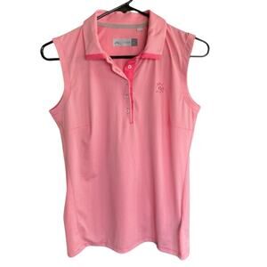 KJUS Shirt Women's Sina Pink White Stripe M golf Polo Preppy Prep Athleisure